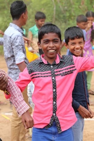 Children at a Christmas Care pack distribution in Sri Lanka.