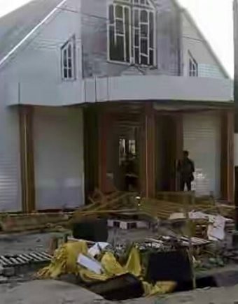 A Muslim mob attacked this Indonesian church, causing extensive damage.