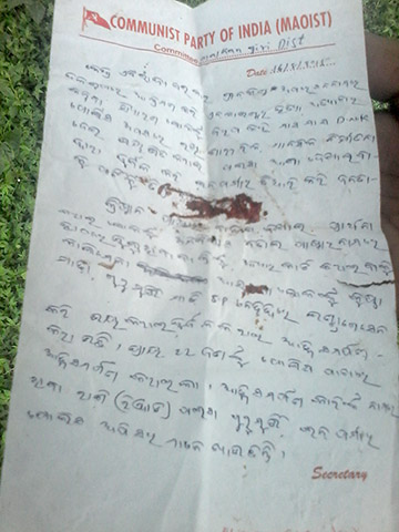 Maoists killed Jeejo, a missionary in India, and left this note forbidding future evangelism in the area.