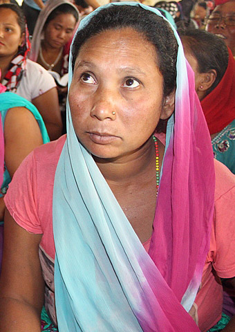 A group of believers gather for a recent Bible distribution.